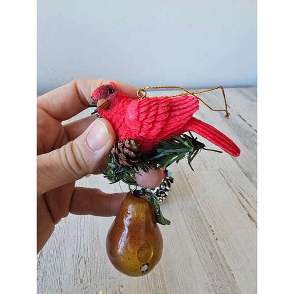 Cardinal bird ornament acorn pear set vintage nest unique birdhouse wooden - Picture 5 of 14